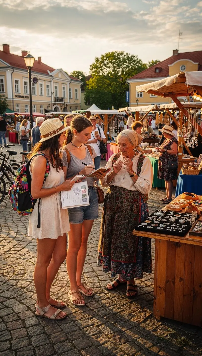 Vana arhitektuuriga tänav, kus jalutuskäigu osalejad koguvad unikaalset linna templit.